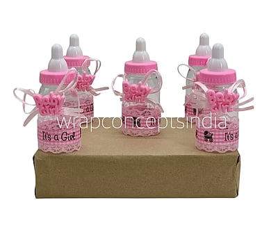 Pink/Blue Baby Bottle with Teddy