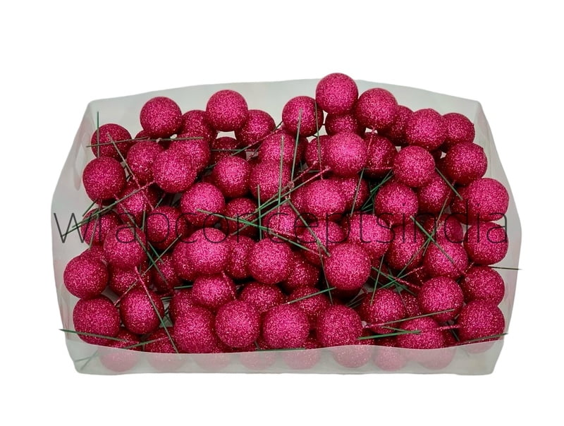 Fuchsia Pink Glitter Faux Balls - 30 MM