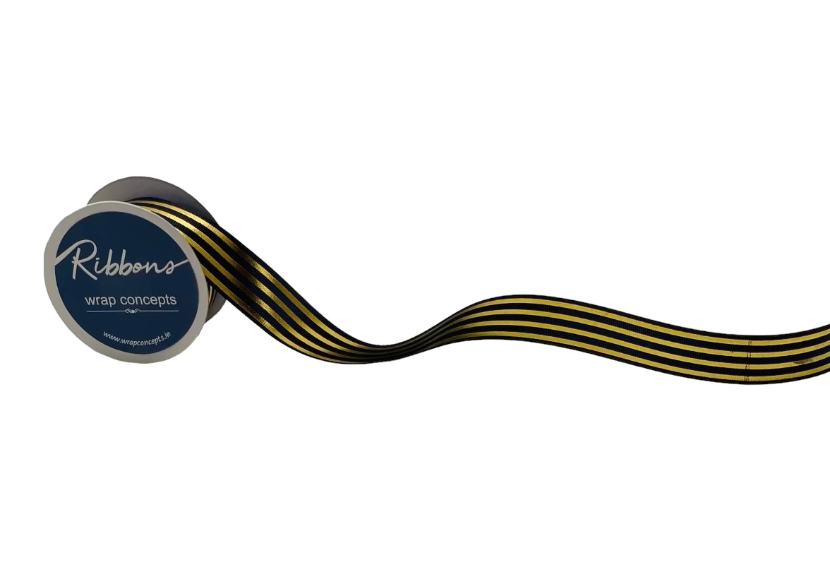 Grosgrain Ribbon with Gold Foil Stripes
