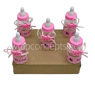 Pink/Blue Baby Bottle with Teddy