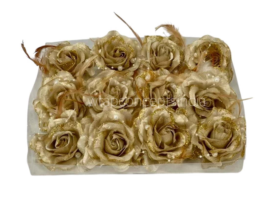 Gold Rose With Feather & Pearl String