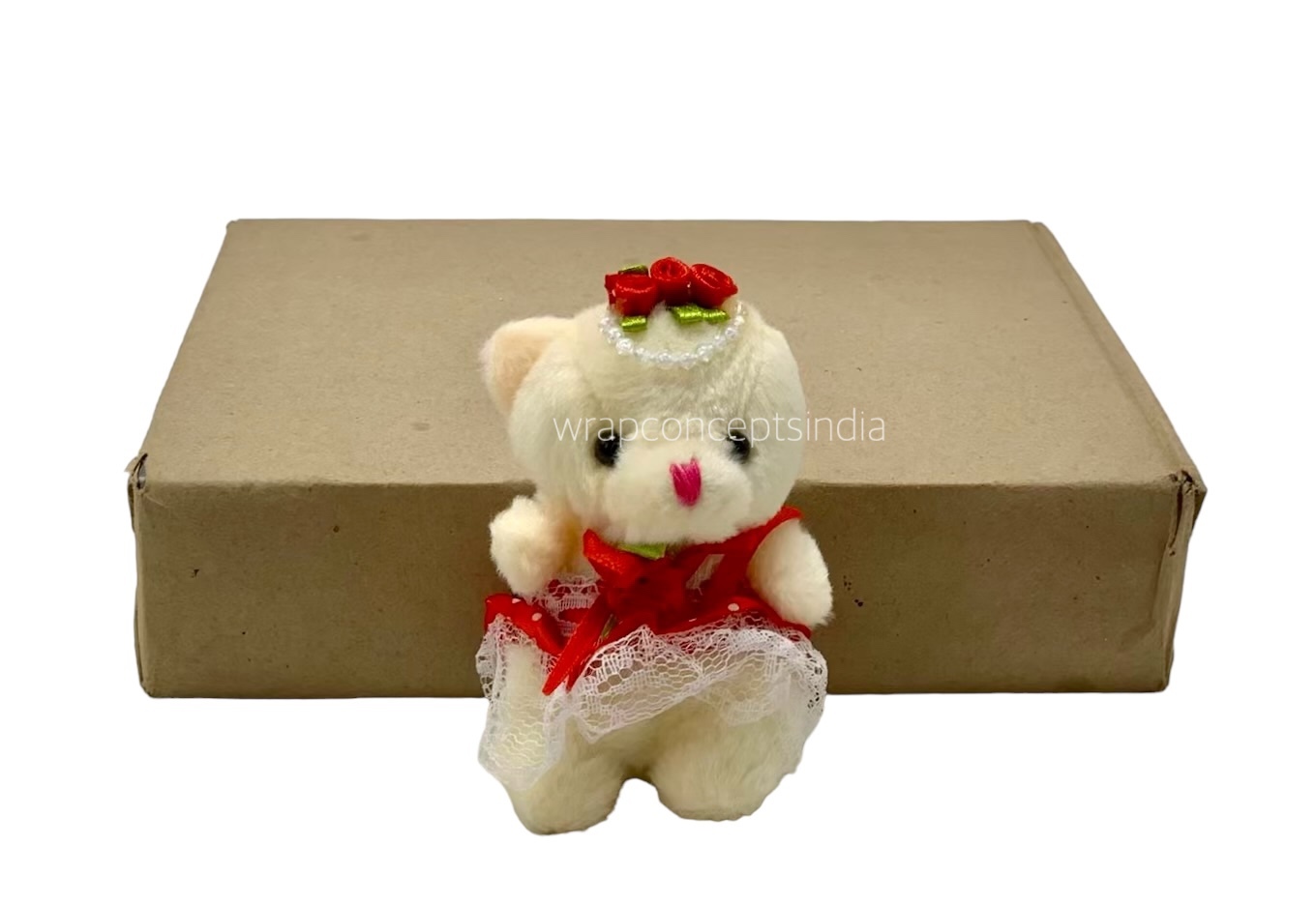 Small Teddy With Dress & Bow - Multicolour