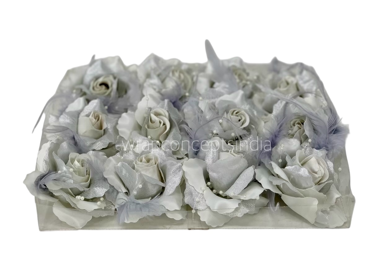 Silver Rose With Feather & Pearl String