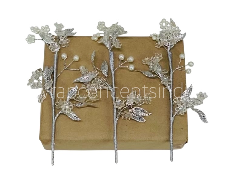 Stone & Pearl Flowers Stick Add-ons - Multicolour