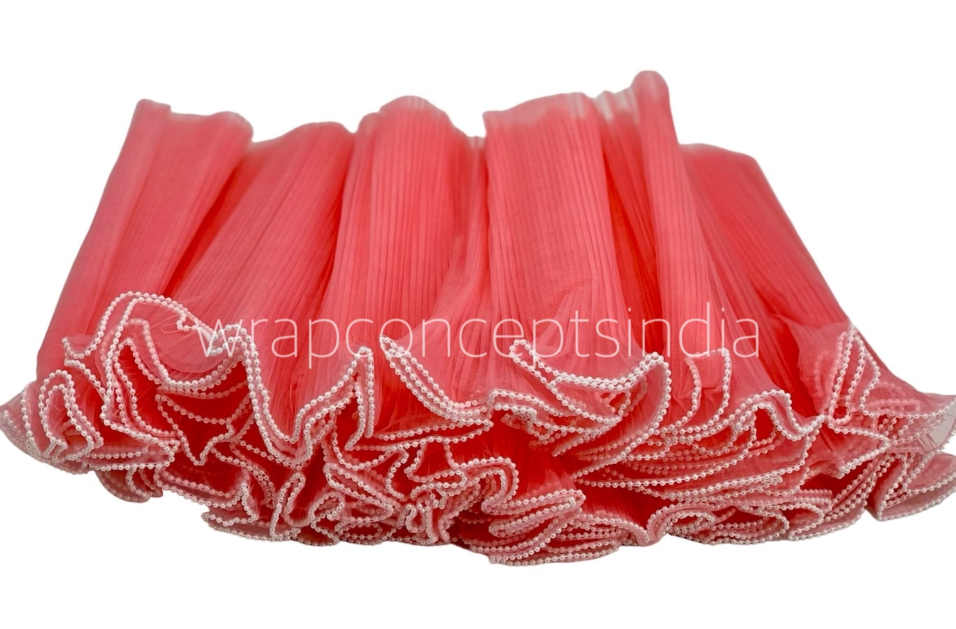 Organza Frill Lace with Pearl Edges-Baby Pink-20 Meters-27 cms