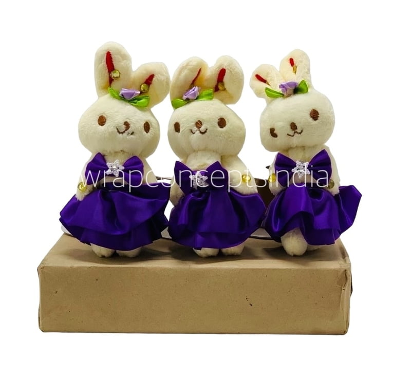 Teddy With Dress & Bow - Multicolour