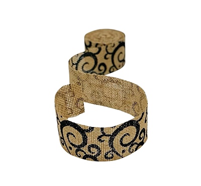 Burlap ribbon with Black Swirls