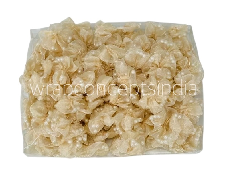 Champagne Organza Flowers with Pearls