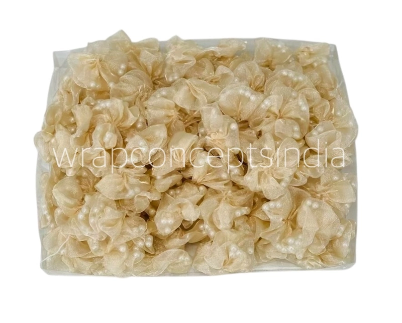 Champagne Organza Flowers with Pearls