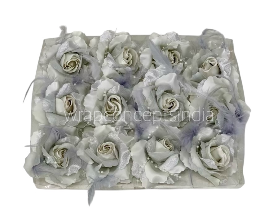 Silver Rose With Feather & Pearl String