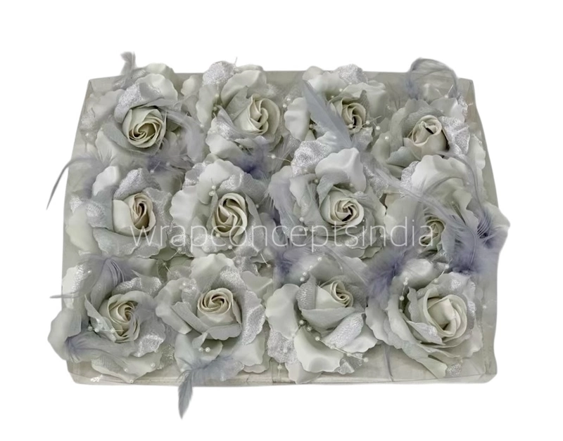 Silver Rose With Feather & Pearl String