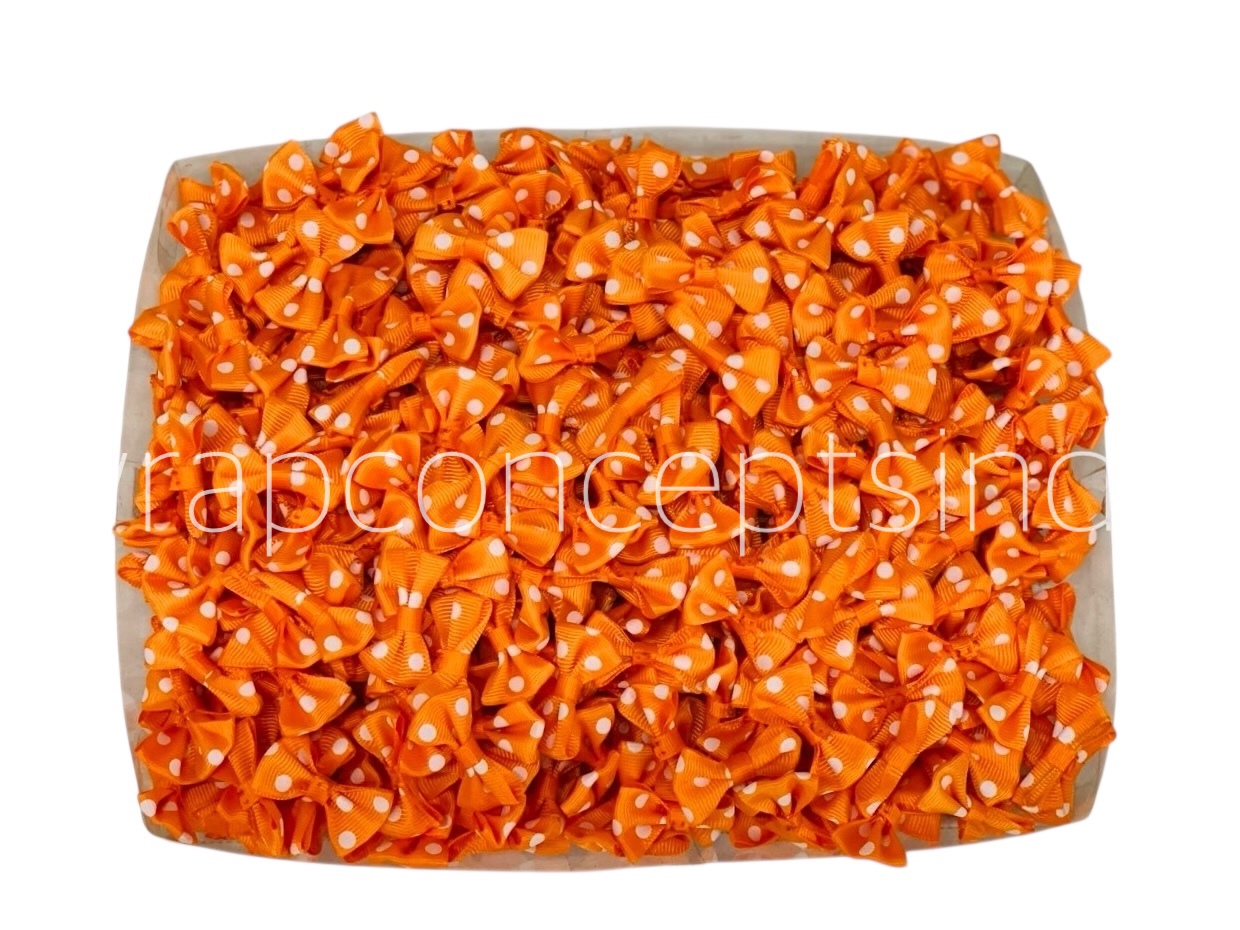Polka Bow Big - Orange with White