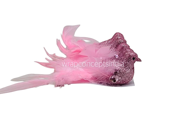 Glittery Birds with Feather Tails (Multicolour)-White