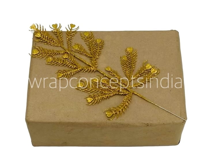 Gold Glitter Peacock Leaf on stick