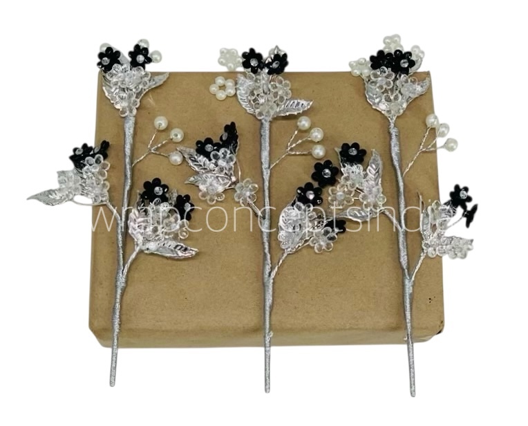 Stone & Pearl Flowers Stick Add-ons - Multicolour