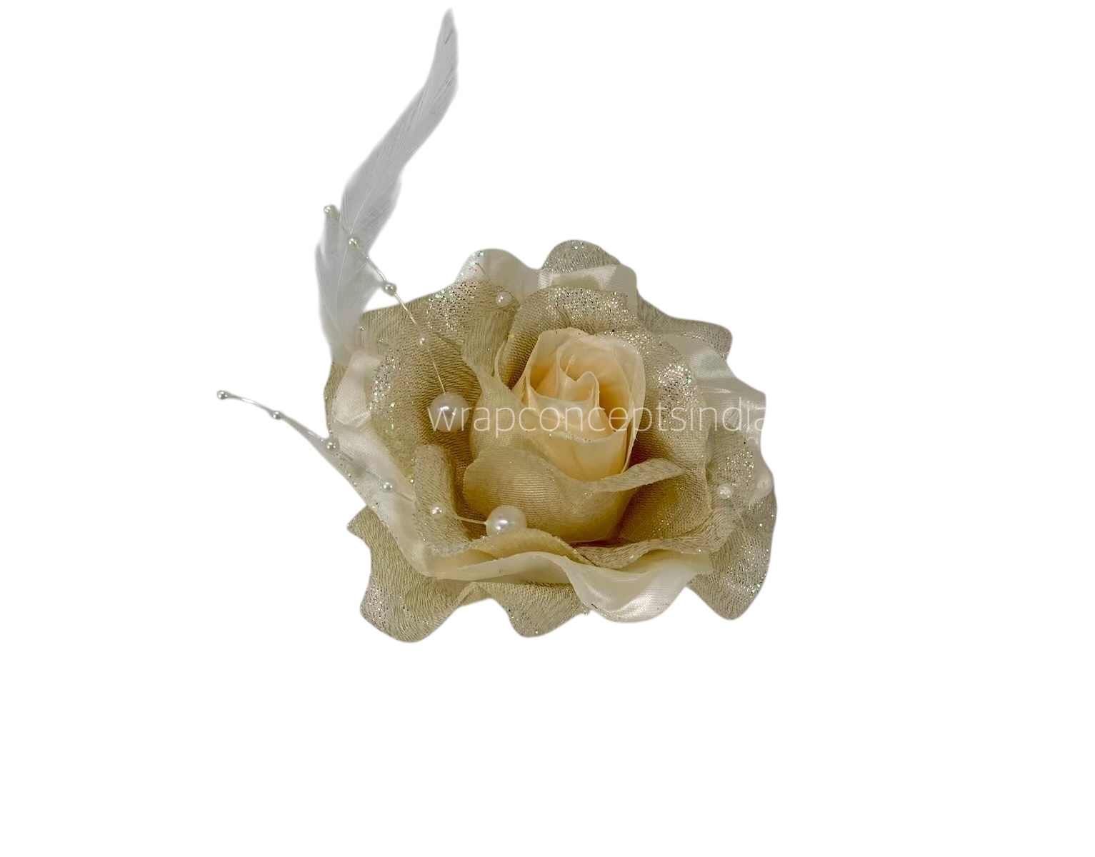 Champagne Rose With Feather & Pearl String