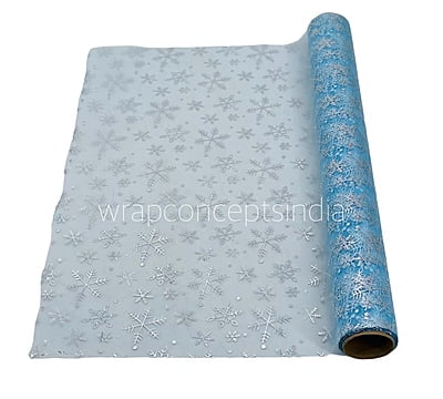 Blue Snowflake Foil Organza Roll
