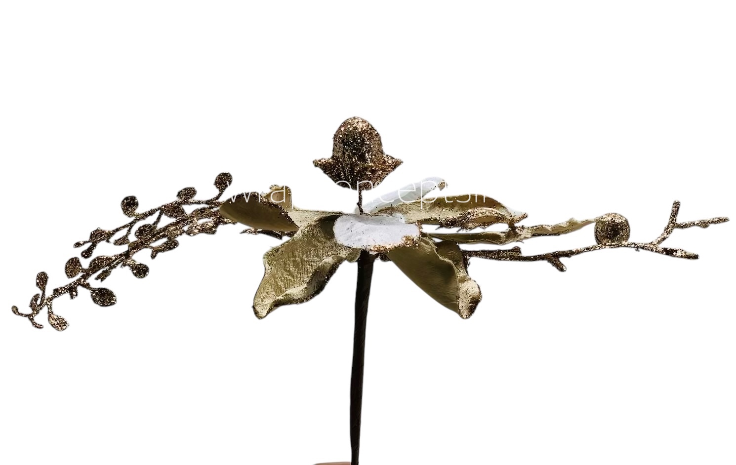 Gold & White Flower with Glitter Ferns