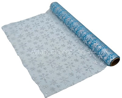 Blue Snowflake Foil Organza Roll