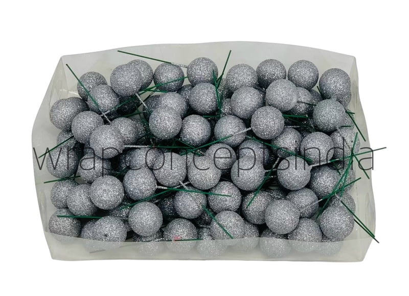 Silver Glitter Faux Balls - 30 MM