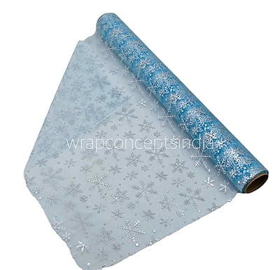Blue Snowflake Foil Organza Roll