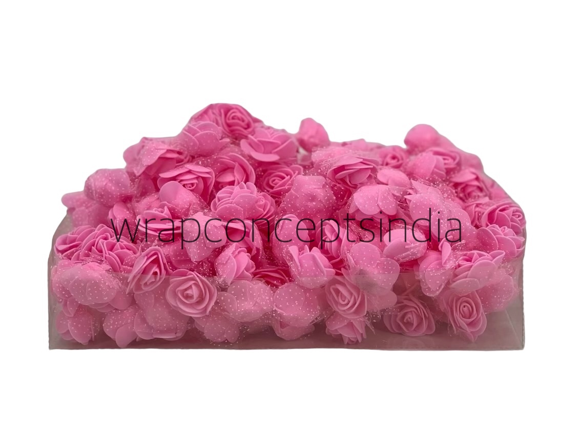 Small Foam Roses with Net -Pink