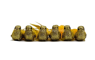 Gold Glittery Birds with Feather Tails