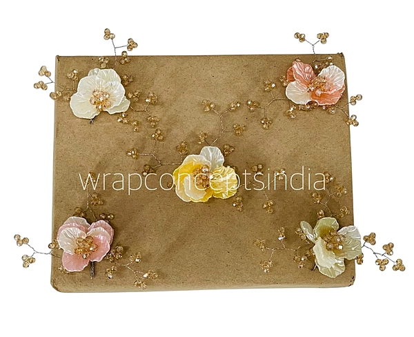 Dual Acrylic Flowers with Pearl Add-ons-Dk. Peach