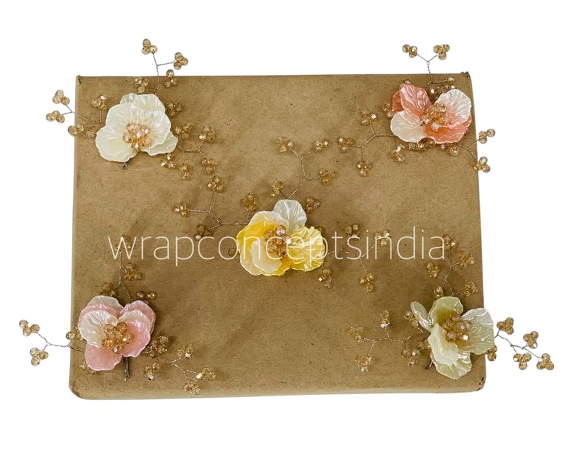 Dual Acrylic Flowers with Pearl Add-ons-Dk. Peach