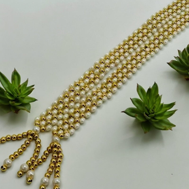 Oval Pearl & Gold Chain Bandhanwar