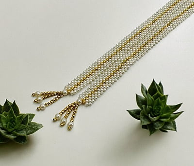 Round Pearl Chain with Gold Center for Bandhanwar