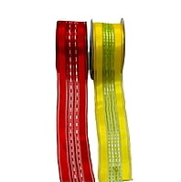 Yellow Sheer Ribbon with Lime Green Saddle Stitch Center