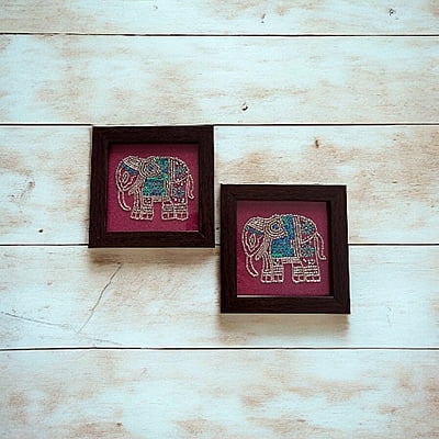 Zardozi Elephant Wooden Coaster (Set of 2)