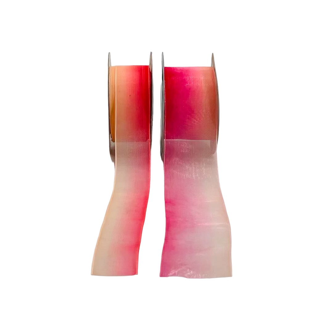 Candy Pink to Peach Ombré Sheer (2.5 & 4 cms)