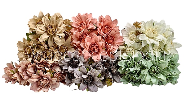 Dahlia Bunch with Leaves-Milky White