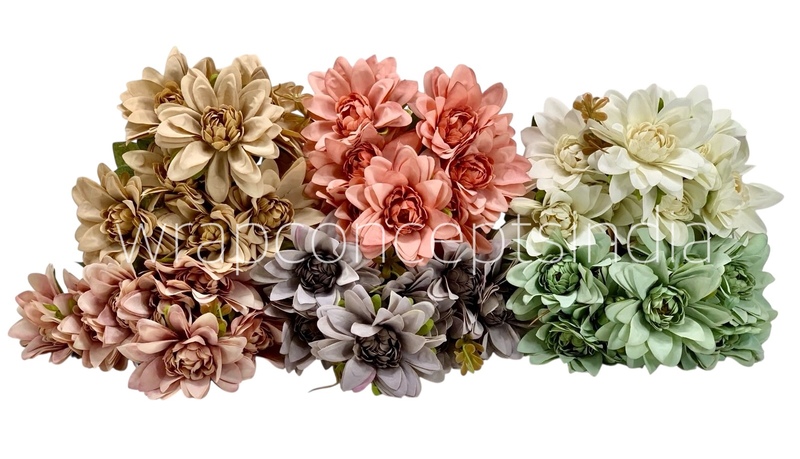 Dahlia Bunch with Leaves-Milky White