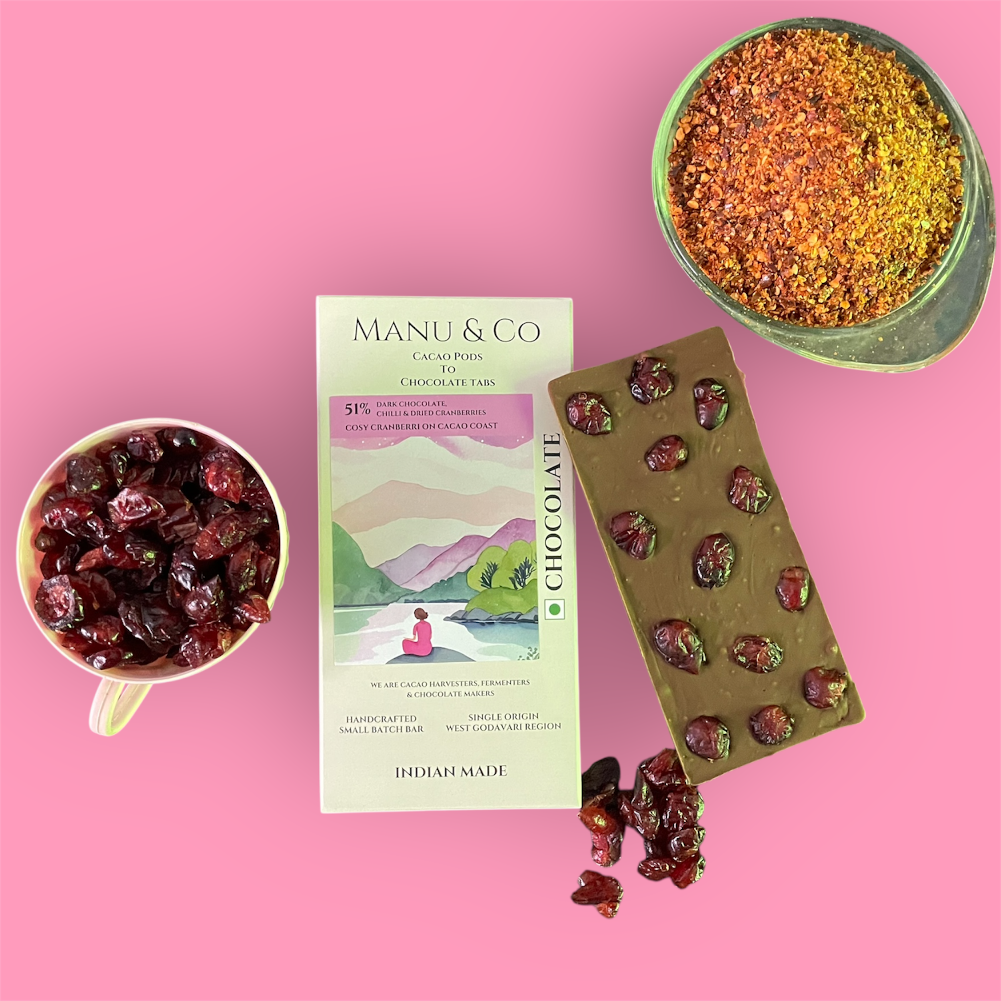 51% Dark Chocolate, Cranberry & Chilli 51% Dark Chocolate, Cranberry & Chilli