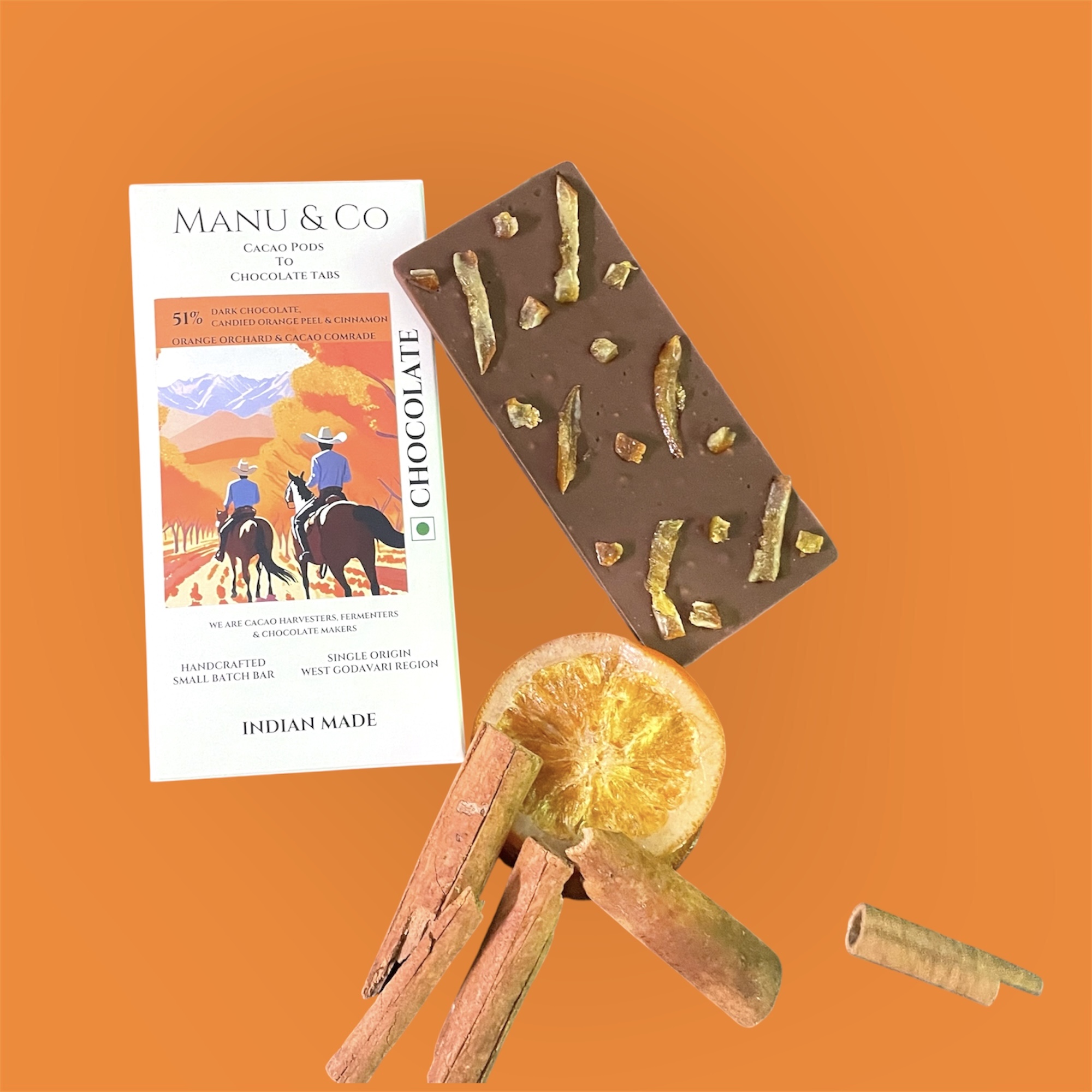 51% Dark Chocolate, Cinnamon & Candid Orange peel