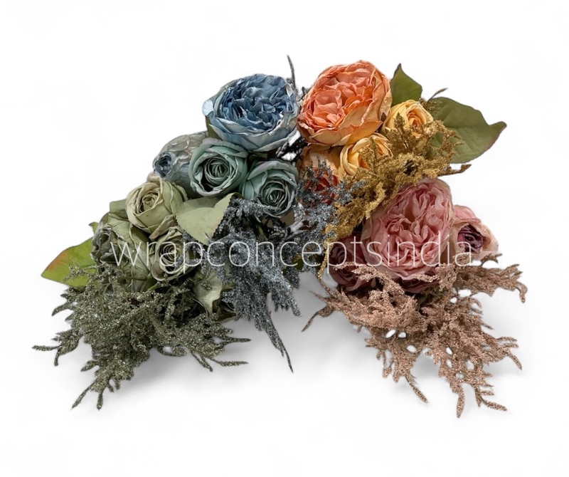 Garden Rose Bunch with Frosty ferns