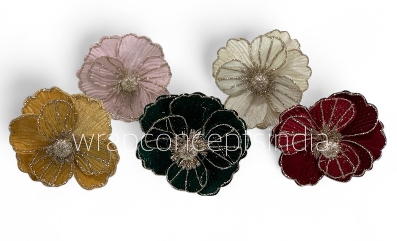 Big Velvet Flower with Gold Glitter Accents