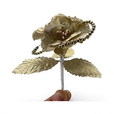 Gold Flowers on stick with Pearl String & pollen