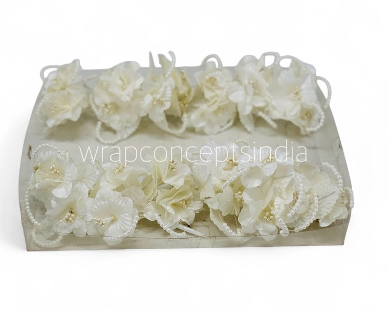 Cream Flowers on stick with Pearl String & pollen