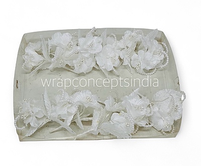 White Flowers on stick with Pearl String & pollen