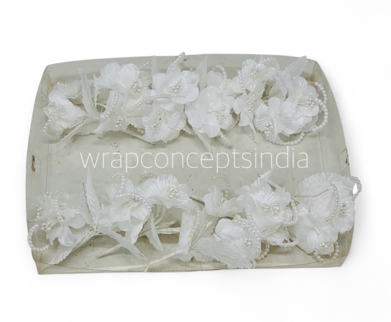 White Flowers on stick with Pearl String & pollen