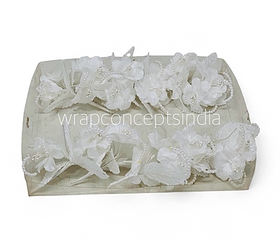 White Flowers on stick with Pearl String & pollen