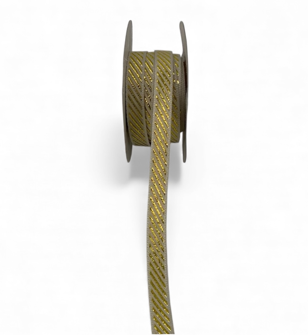 Ribbon with Gold Diagonal Stripes - Multicolour-Baby Pink-100 yards