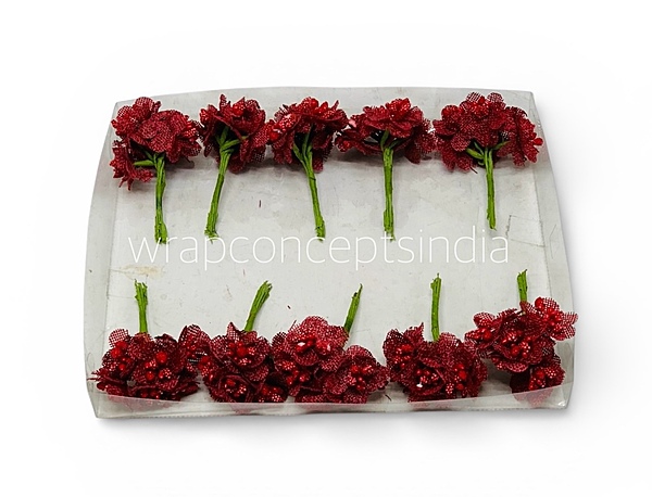Red Luxe Jute Flower With Pollens