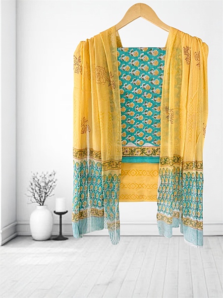 Sanganeri Cotton Chiffon Dupatta Unstitched Suit  #1