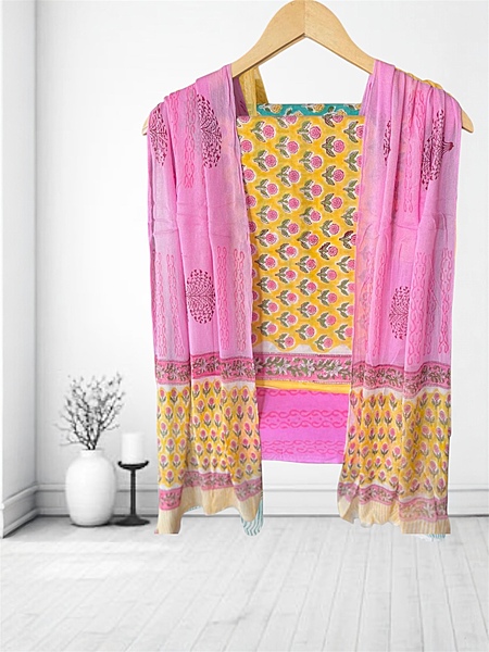 Sanganeri Cotton Chiffon Dupatta Unstitched Suit  #2