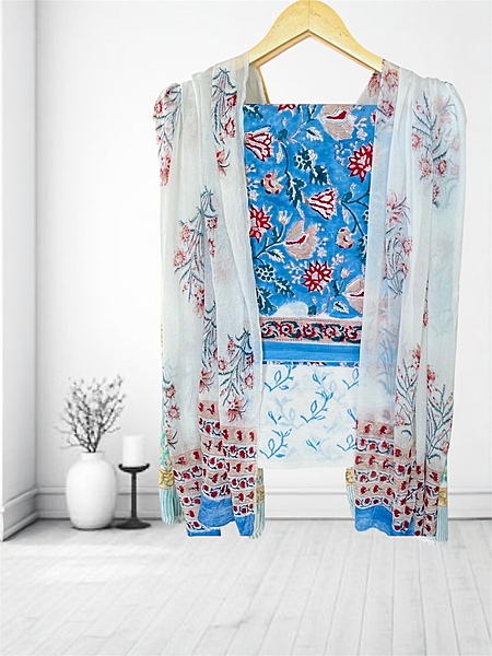Sanganeri Cotton Chiffon Dupatta Unstitched Suit  #3